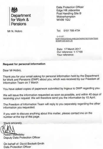 20 03 17 - DWP letter to Nigel Hobro